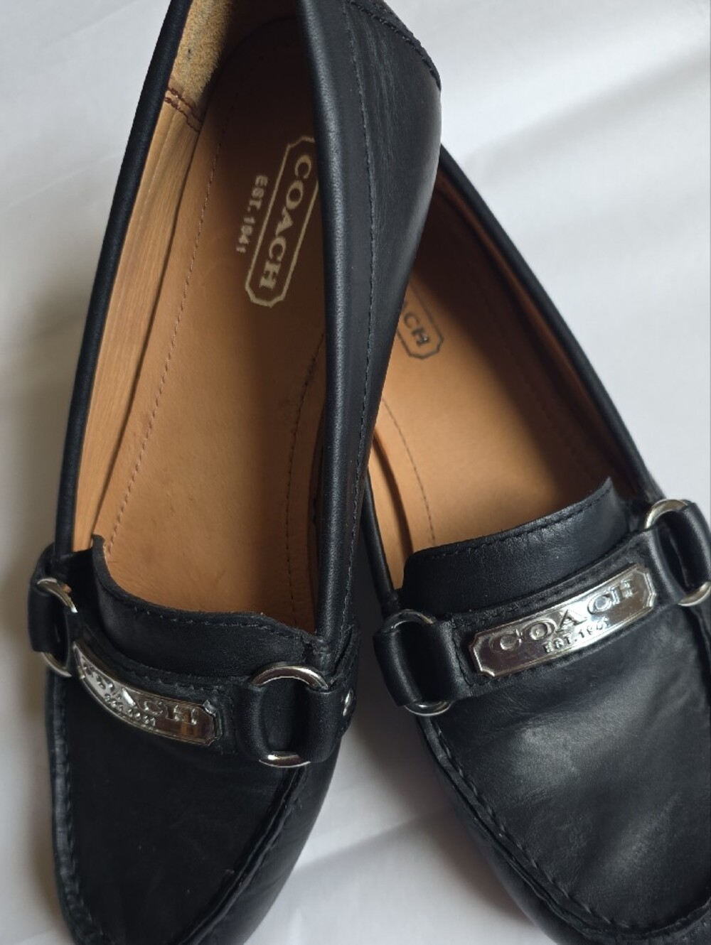 COACH Black Leather Loafers with Silver Buckle Detail Women's Size